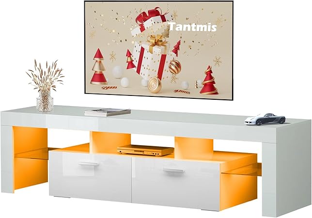 Black LED TV Stand for 55/65/70/75 inch TV, TV Media Center, Modern Entertainment