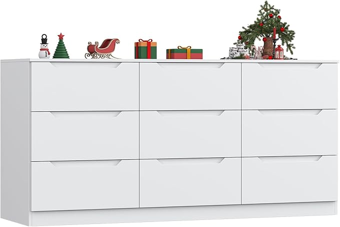 9 Drawer Dresser,62” Wide Chest of Drawer Dresser, Modern Storage Cabinets