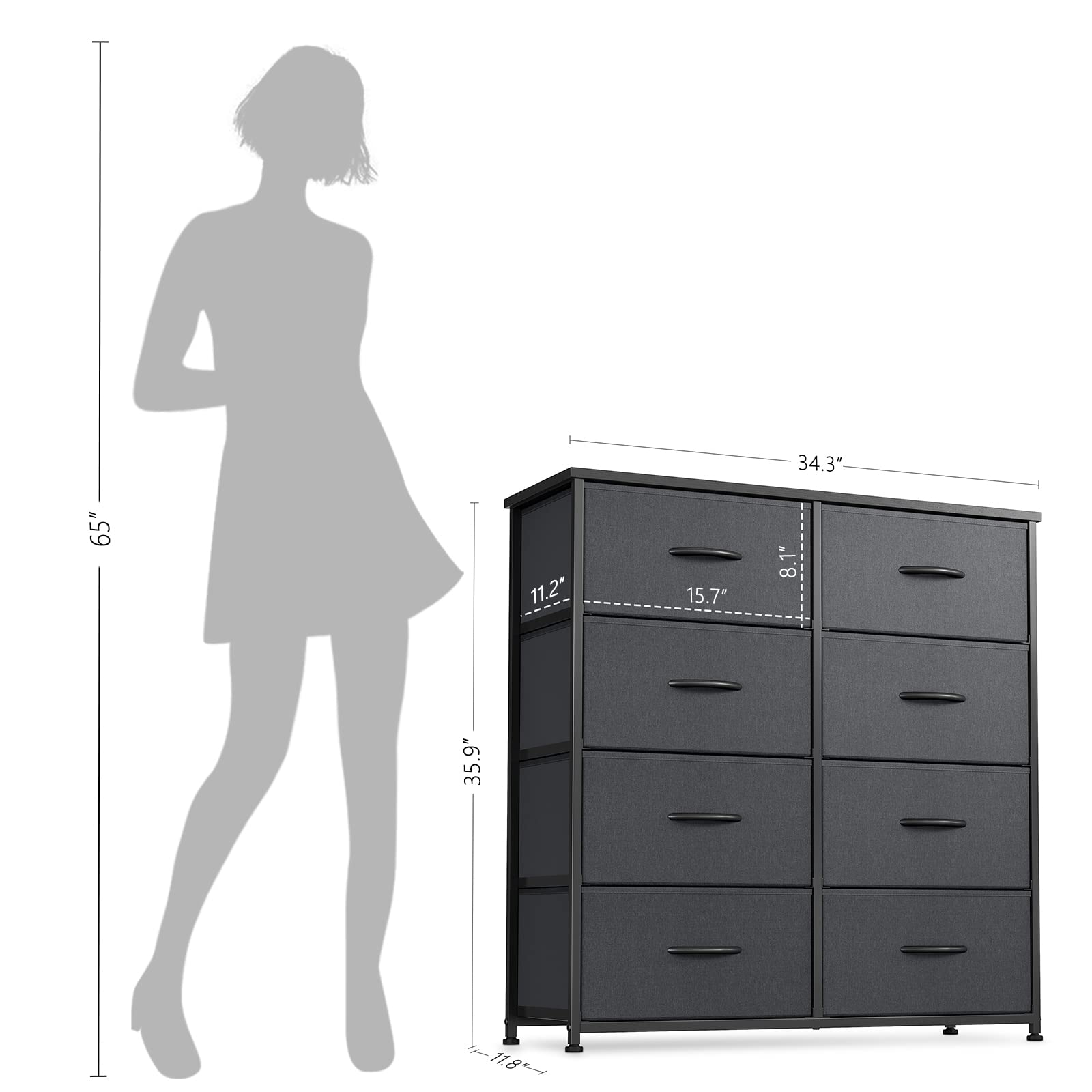 Dresser for Bedroom, 8 Drawer Storage Organizer Tall Wide Dresser for Bedroom Hallway