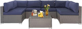 7-Piece Outdoor Patio Sofa, All Weather Black Brown Wicker Sectional Furniture