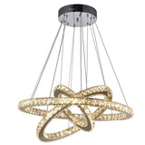 Aiwen Crystal Chandelier Modern 3 Rings LED Pendant-Light Dining Room Flush Mount Ceiling Lighting-Yellow Light Source(7.9 + 11.8 + 15.8 in)