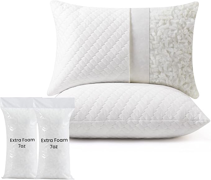 Memory Foam Pillow Standard Size Set of 2, Adjustable Pillows for Neck Pain Relief