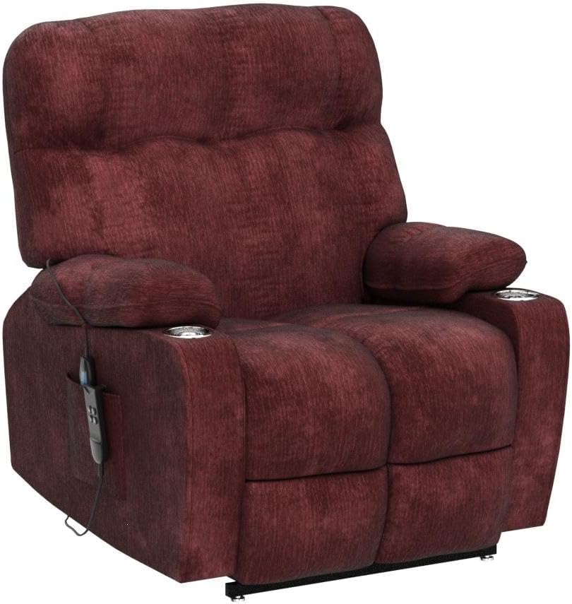 Plococo 180 Degree Flat Sleeping Electric Dual OKIN Motor Lift Recliner Chair with Vabriation Heating for Elderly, Infinite Position Soft Fabric Power Recliner Sofa Chair for Living Room Red