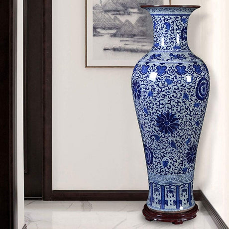 Flower Vase Ceramic Floor Vase Antiblue and White Porcelain Vase Living Room Decoration