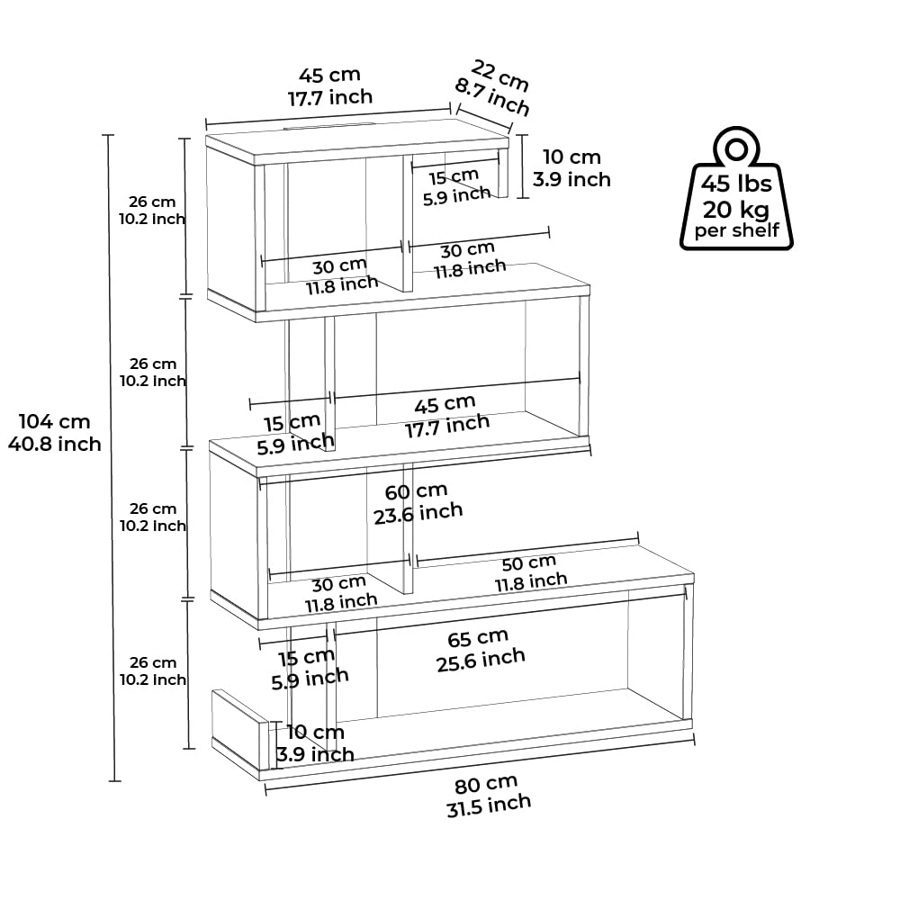 Longway Modern White Bookcase, Farmhouse Bookshelf, Modern Freestanding