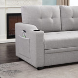 FANYE Linen Upholstery Tufted Sofa&Couch,L-Shaped Corner Reversible Sleeper Sectional Sofa Couch Sofabed w/Storage Chaise,Cupholders, USB Charging Port and Pockets for Living Room Furniture Set