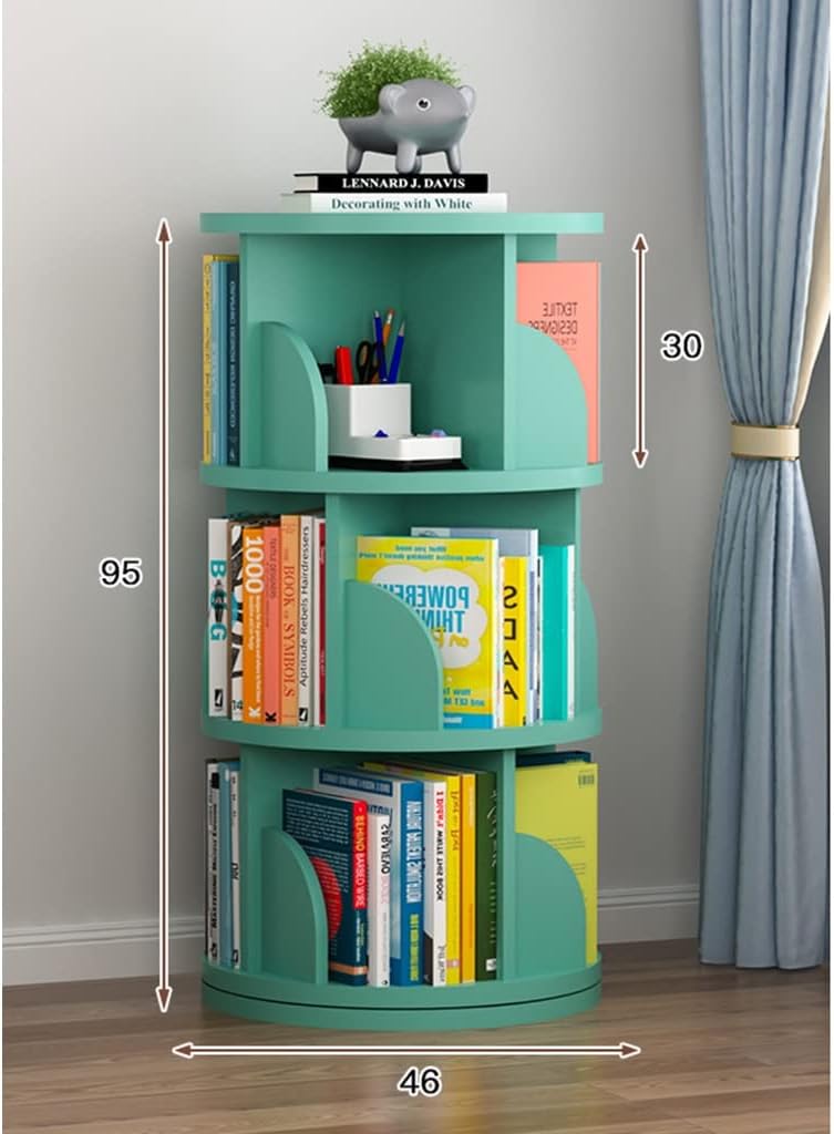 3-6 Tier Rotating Bookshelf, Floor Small Library, Free Assembly Display Bookcase