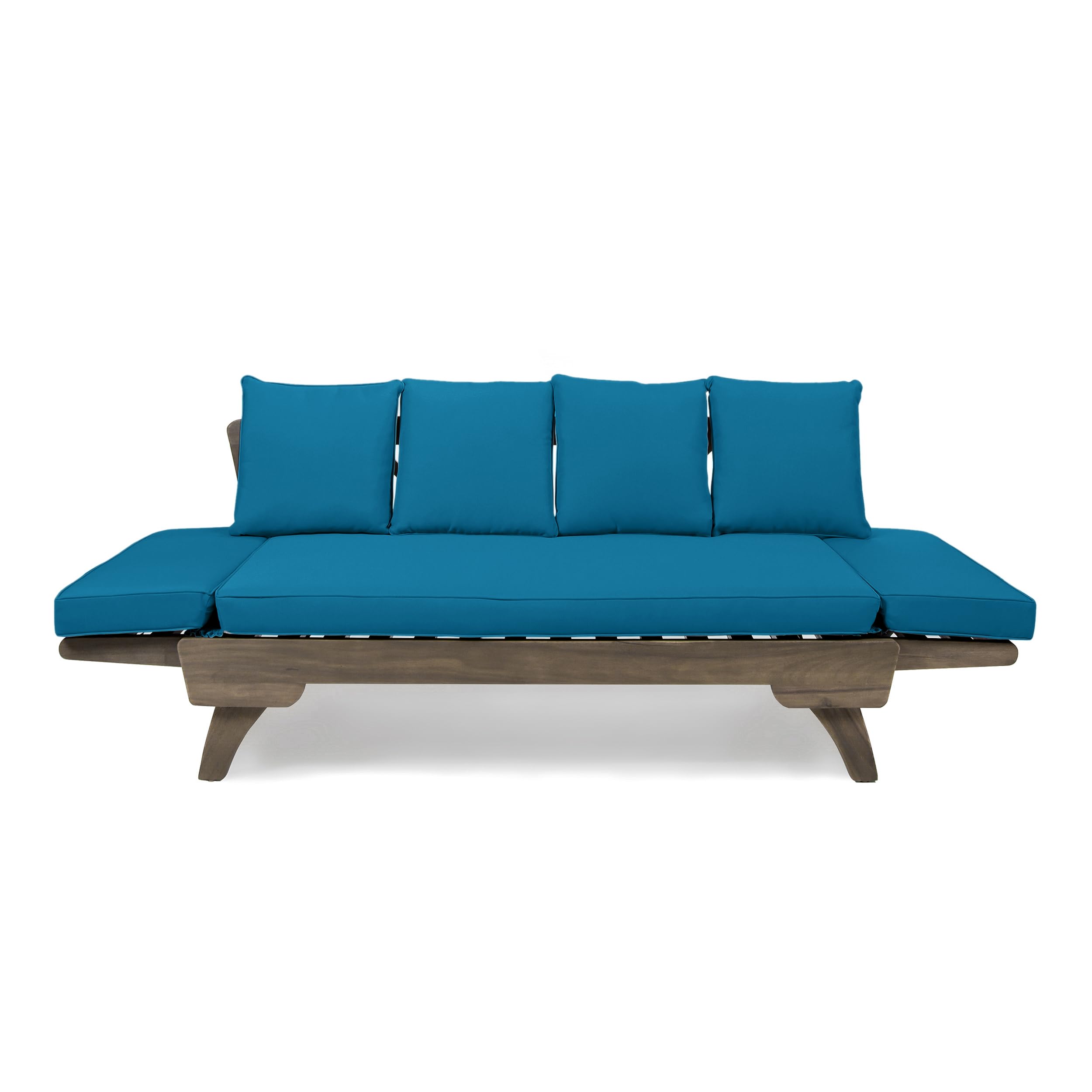 Aldrich Outdoor Acacia Wood Expandable Daybed with Water Resistant Cushions
