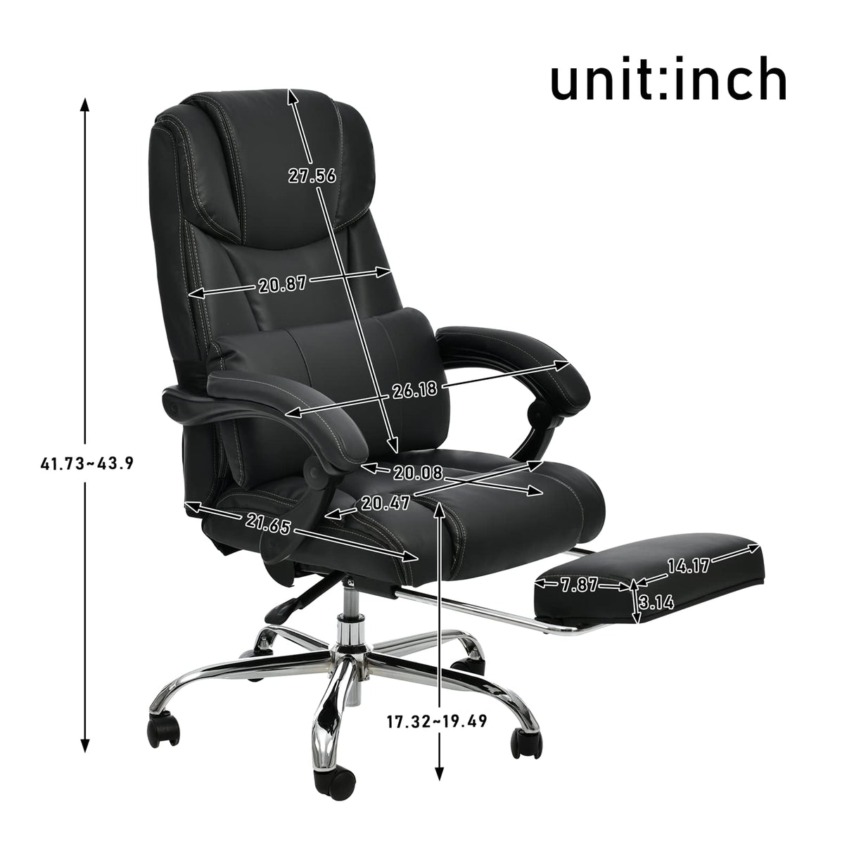 Office Chair PU Leather/Double Padded/Support Cushion and Footrest