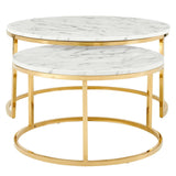 Ravenna Artificial Marble Coffee Table in Gold White, 35.5 x 35.5 x 18