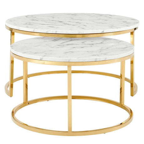 Ravenna Artificial Marble Coffee Table in Gold White, 35.5 x 35.5 x 18