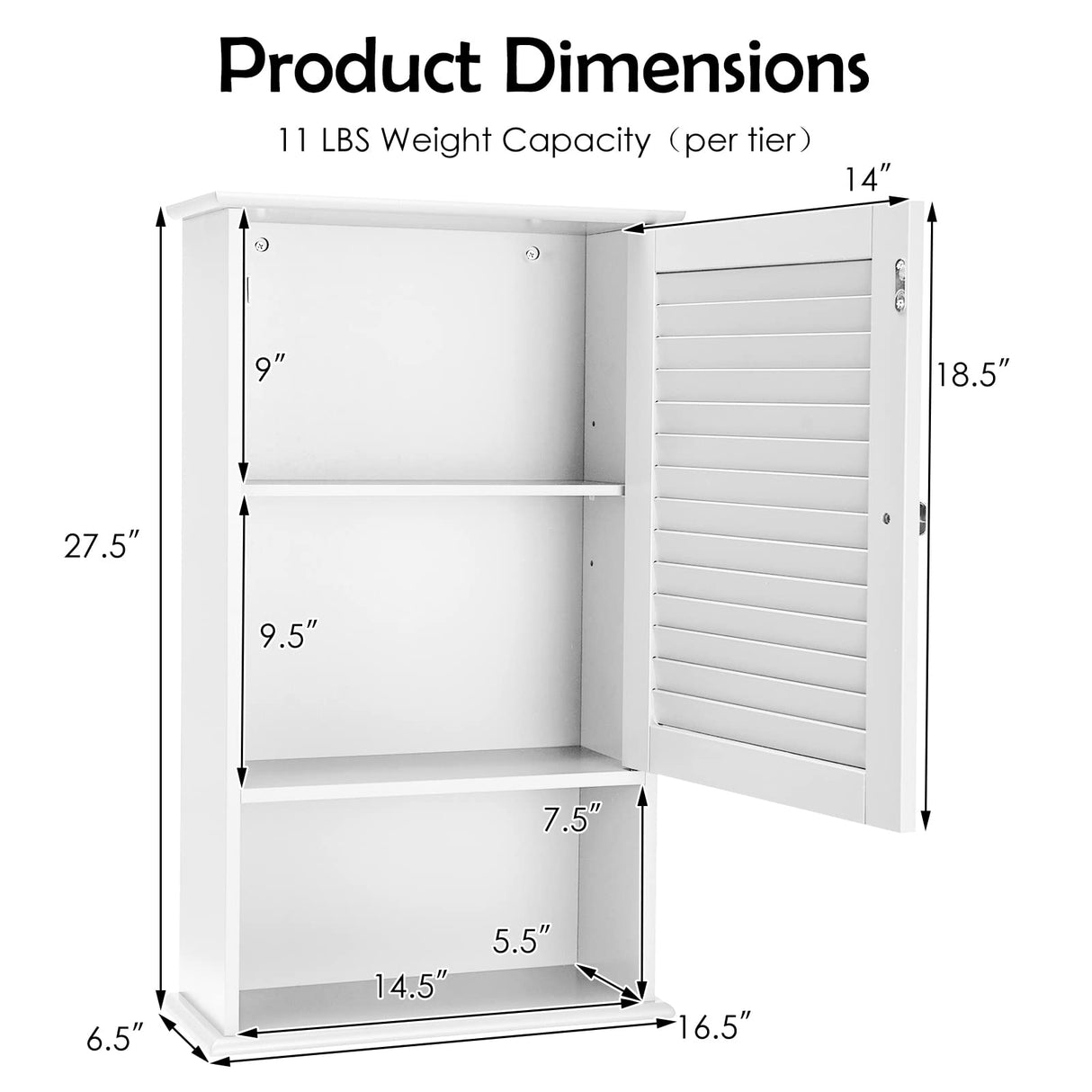 Medicine Cabinet, Wall Mounted Bathroom Cabinet Single Door Wooden Bathroom Wall Cabinet with Adjustable Shelf