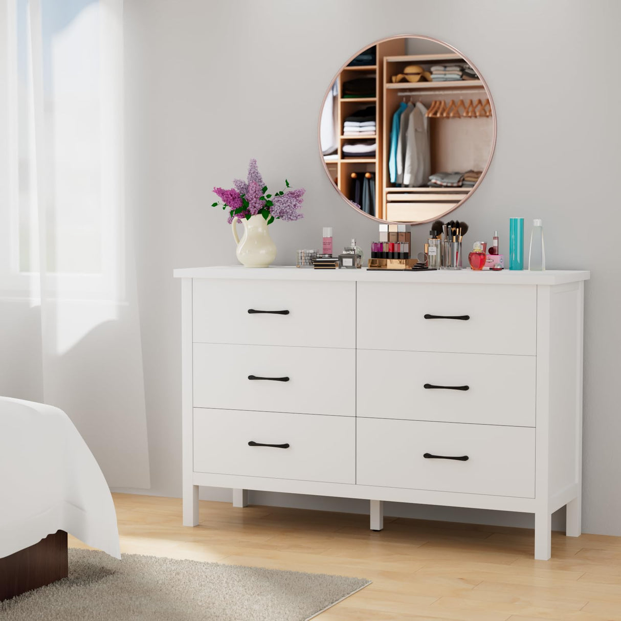 JOZZBY Dresser for Bedroom with 6 Drawers, Modern White Dresser with Metal Handles, Wood Storage Organizer Chest of Drawers for Nursery, Hallway