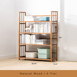 Adjustable Bamboo Open Bookshelf - Large 4-Tier Free Standing Storage Rack