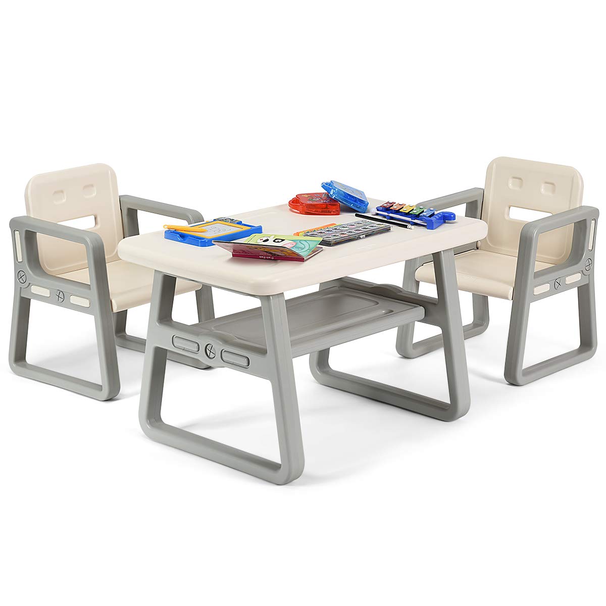 Kids Table and Chair Set, Children Activity Table & 2 Chairs w/Storage Rack