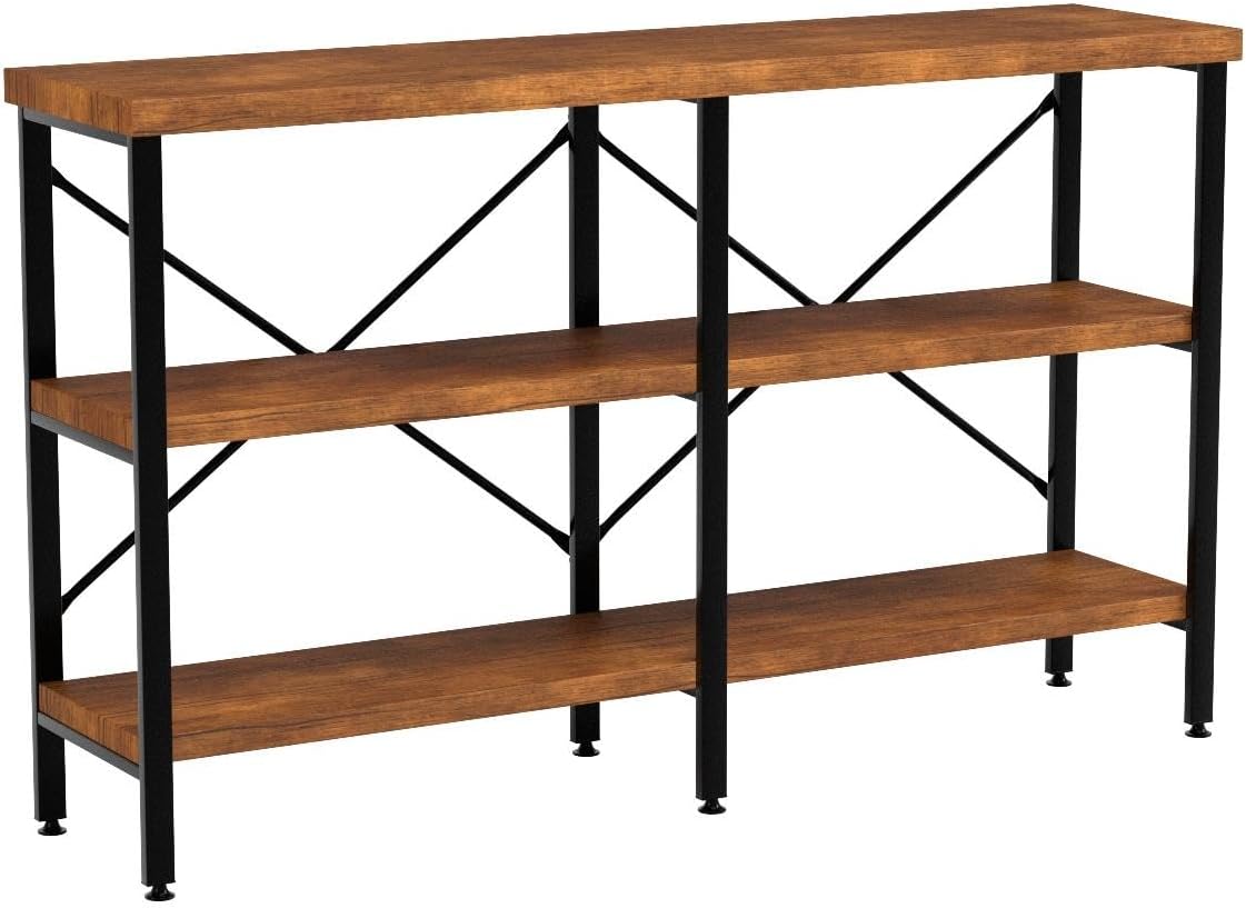 Large Console Table, 3-Tier 55in Rustic, Industrial Sofa Table Storage for Living Room,