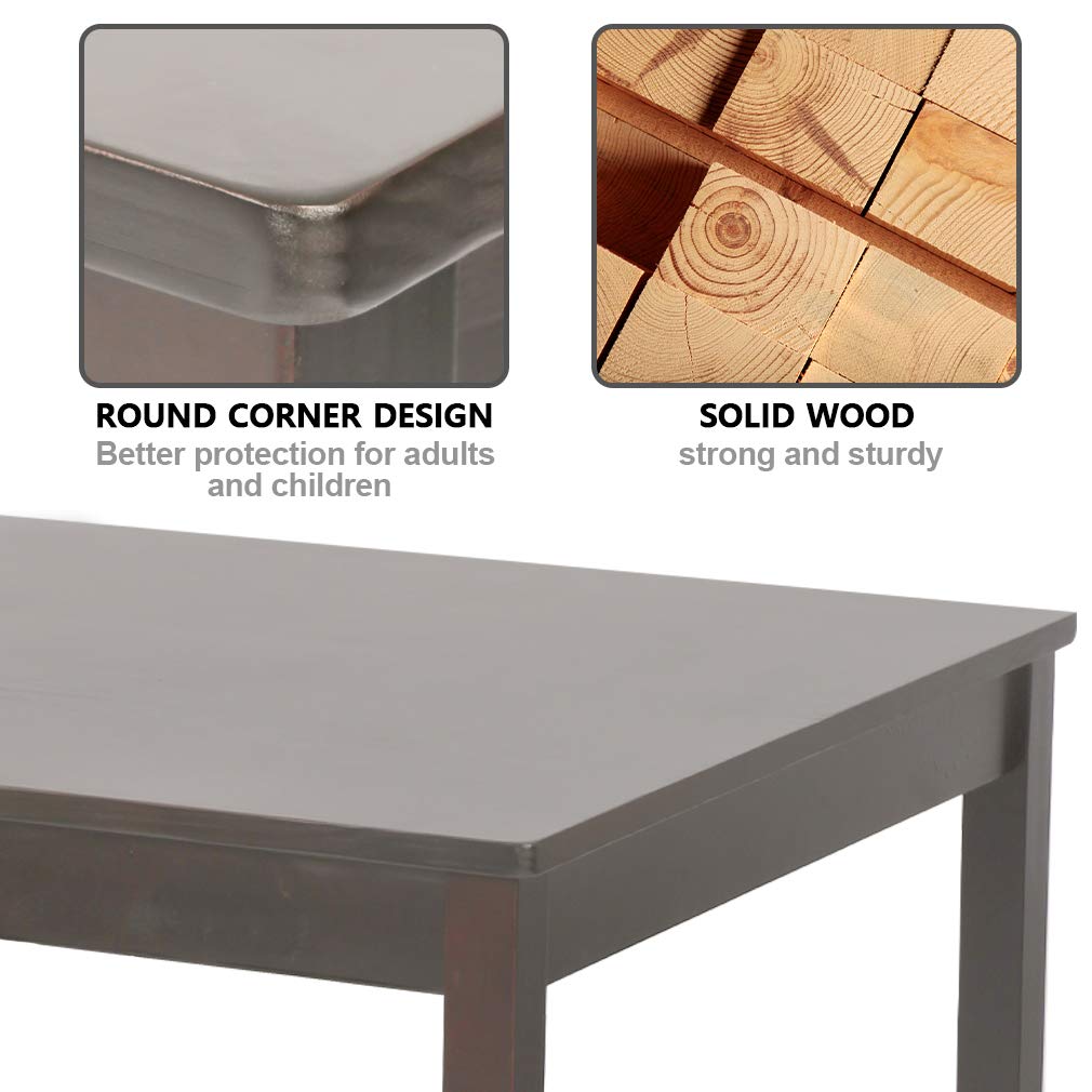 Modern 45 Inch Dining Table Set Solid Wood Kitchen Table with Two Benchs Dining Room