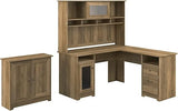 Cabot L Shaped Desk with Hutch and Small Storage Cabinet with Doors