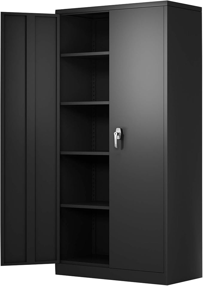 Lockable Metal Storage Cabinet with 2 Doors and 4 Shelves