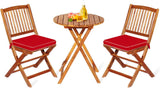 3 Pieces Folding Acacia Wood Bistro Set, Patio Furniture Set with Cushions & 1 Round Table