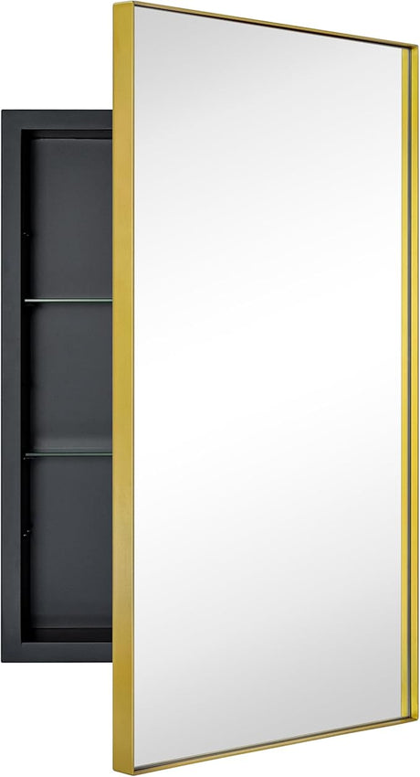 Recessed Mount 16x26'' Squared Rectangle Matt Black Bathroom Medicine Cabinet