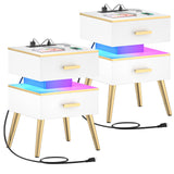 Nightstands set of 2 with Charging - White Night Stand with Charger Station & LED