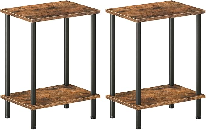 End Table, Small Side Table, Nightstand with 2-Layer Storage Shelves, Sofa Table for Small Spaces, Living Room, Bedroom, Stable Frame, Easy Assembly, Rustic Brown BF09BZ01