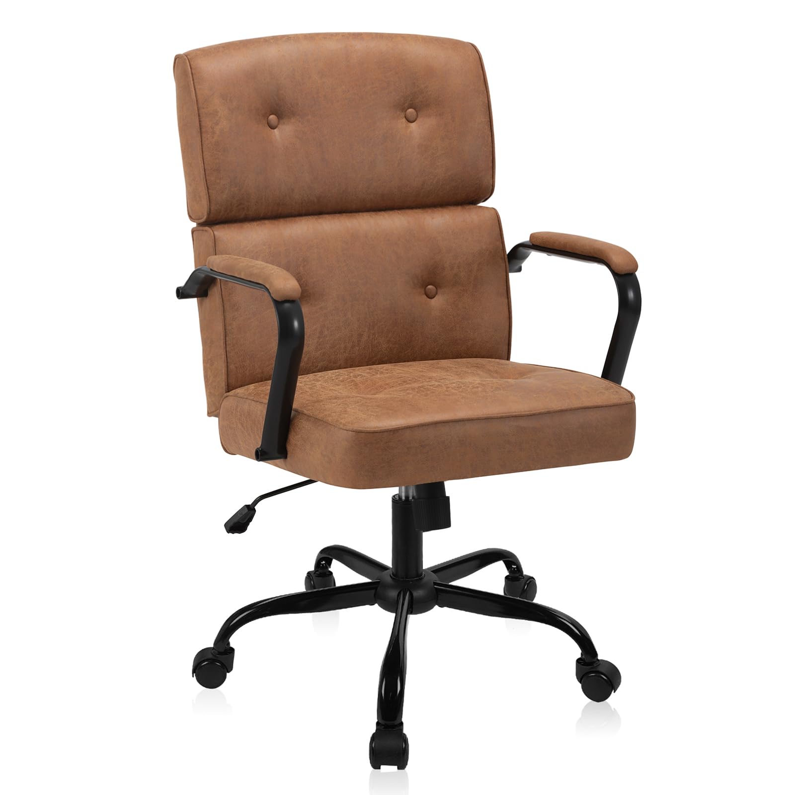 Heavy Duty Leather Office Chair - Mid Century Modern Desk Chair with Lumbar Support, 450LBS