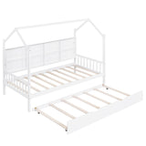 Wooden Twin Size House Bed with Trundle for Boys Girls Kids Toddler, Kids Bed