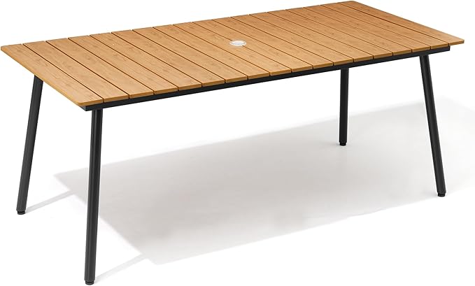 Outdoor Dining Table, 70inch Patio Dining Table with Wooden-Like Top and Aluminum Frame