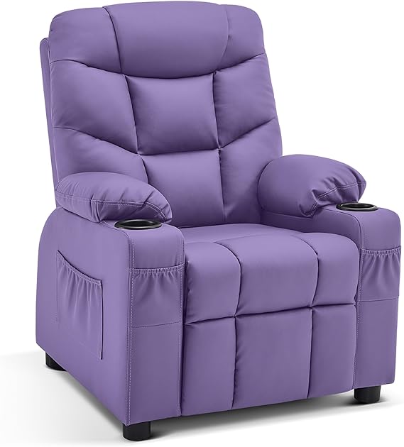 Big Kids Recliner Chair with Cup Holders for Boys and Girls Room, 2 Side Pockets