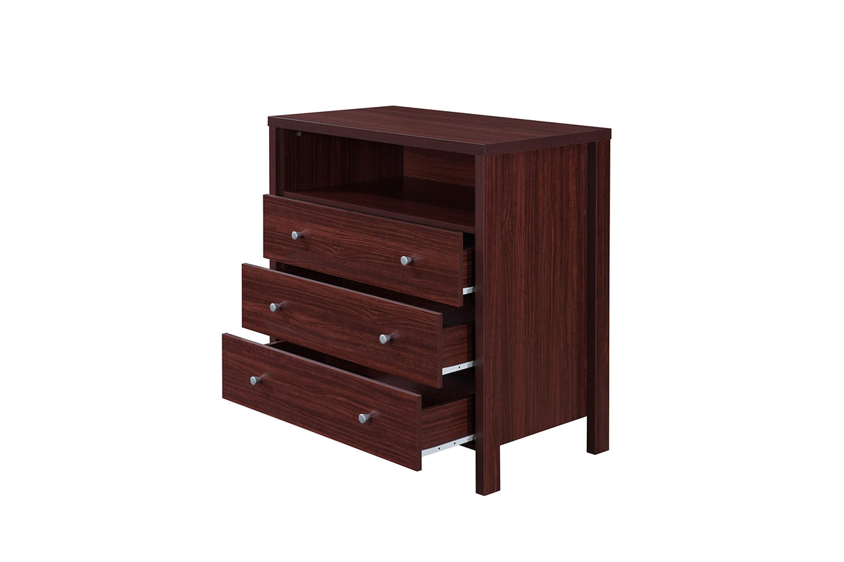 3-Drawer 1-Open Shelf Dresser, Mahogany