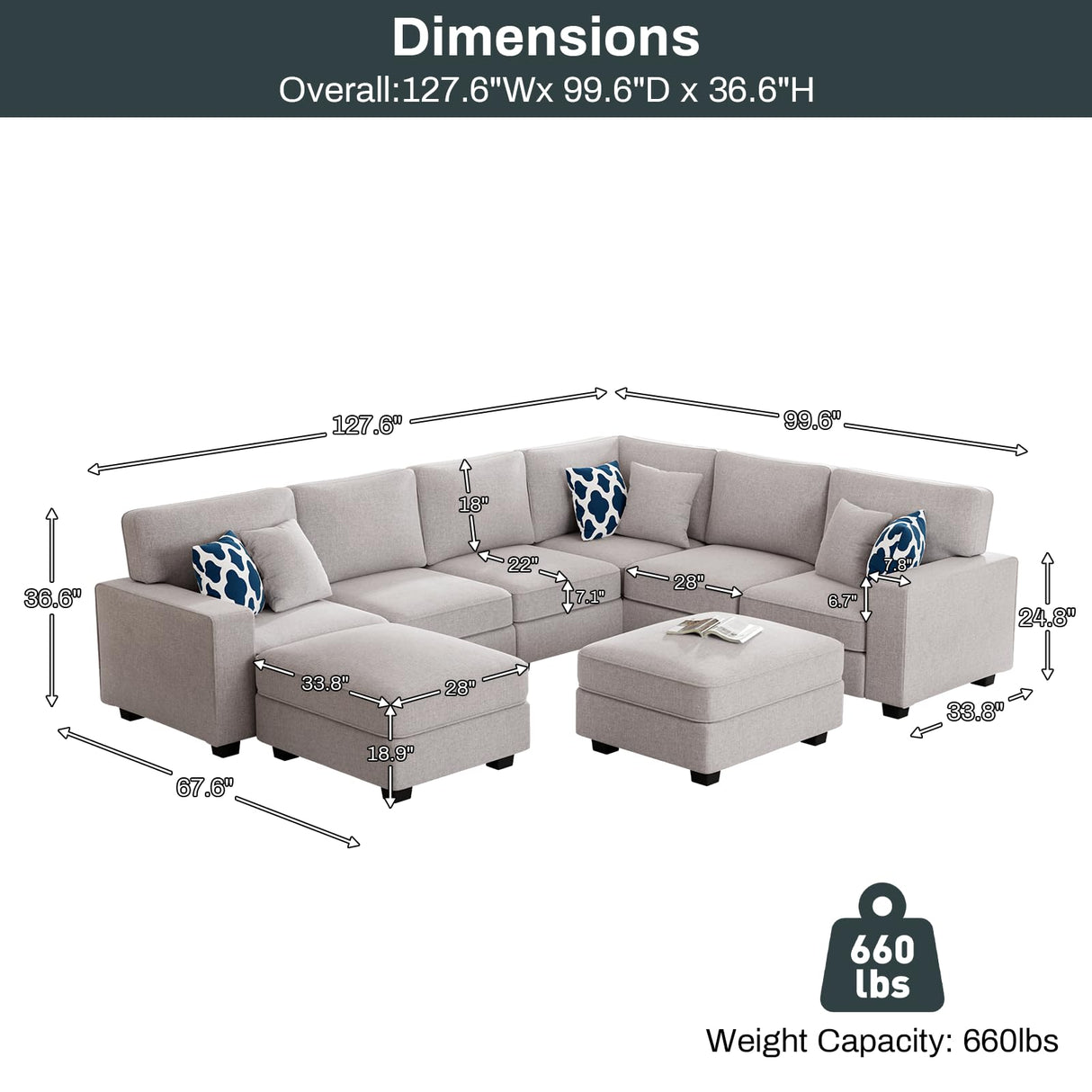 Modular Sectional Sofa U Shaped Sofa Couch with Ottoman Modern