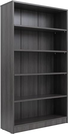 5 Shelf White Bookcase 60 inch Tall Wood Bookshelf for Bedroom