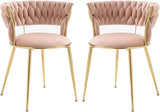 Dining Chair Set of 2, Velvet Woven Upholstered Dining Chair with Gold Metal Legs,