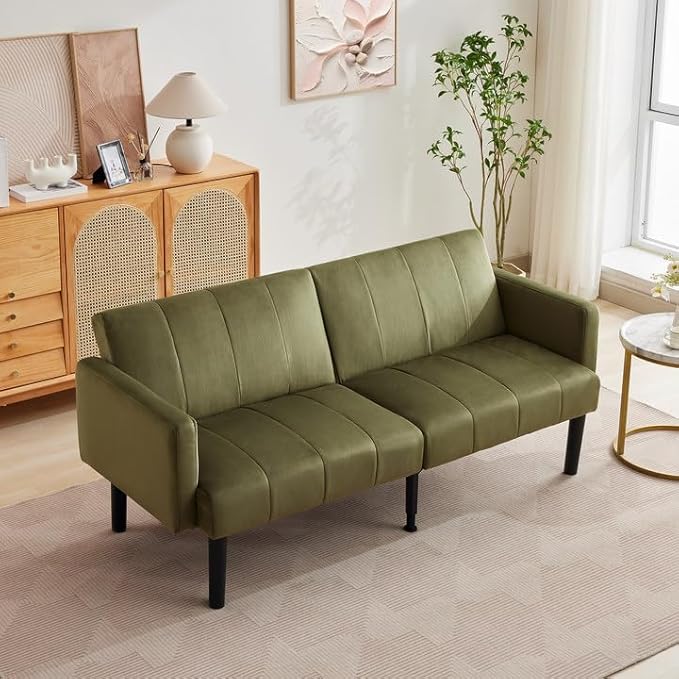 75.5” Convertible Futon Sofa Bed, Linen Flannel Small Couch Sofa