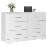 6 Drawer Dresser, Modern White Wide Chest of Drawers with Metal Handels