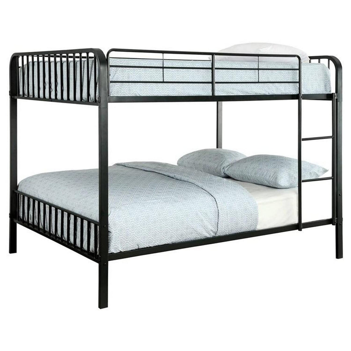 Slatted Design Metal Full Bunk Bed with Attached Ladder, Black