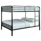 Slatted Design Metal Full Bunk Bed with Attached Ladder, Black