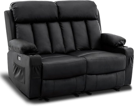 Power Loveseat Recliner, Electric Reclining Loveseat Sofa with Heat and Vibration, Cup