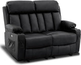 Electric Power Loveseat Recliner, Faux Leather Power Reclining Sofa with Heat and Massage, USB Ports, Cup Holders for Living Room 6095 (Loveseat Recliner with Console, Dark Brown)