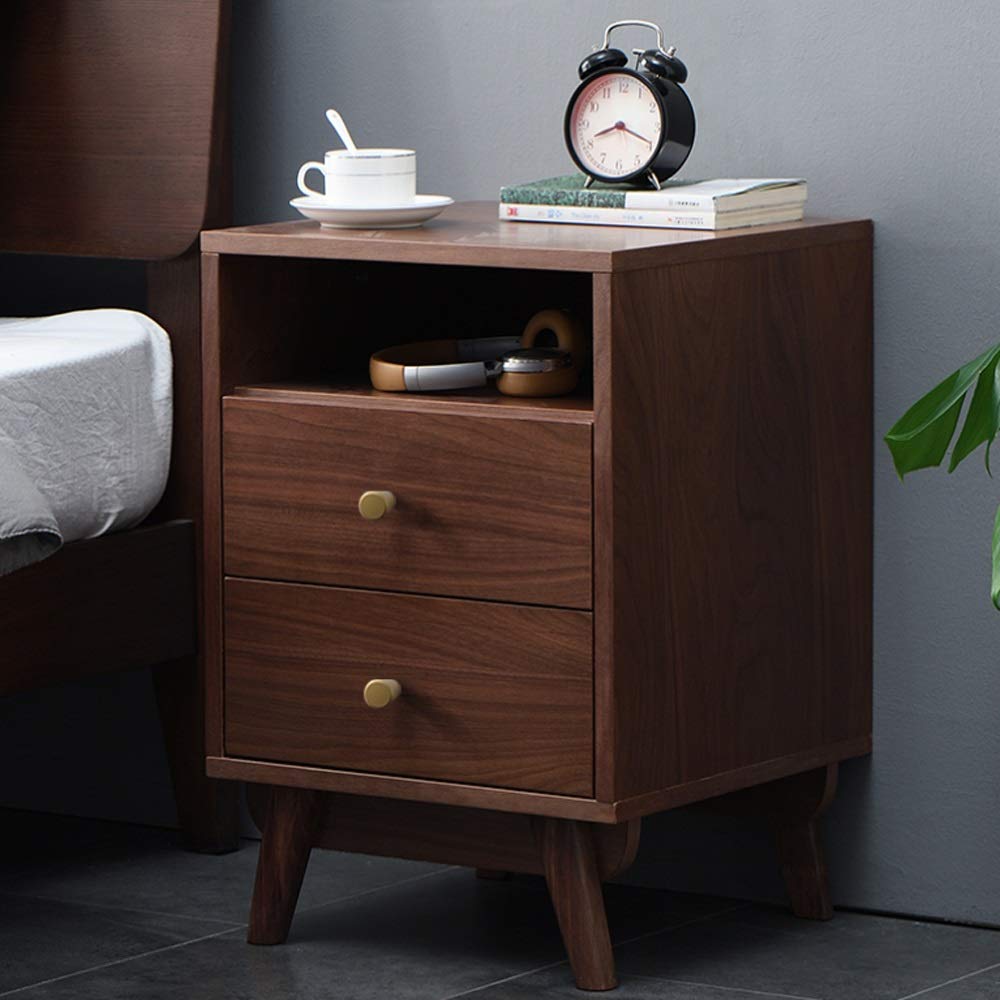 Side Table All Solid Wood Bedside Cabinet with Double Drawer Storage Cabinet