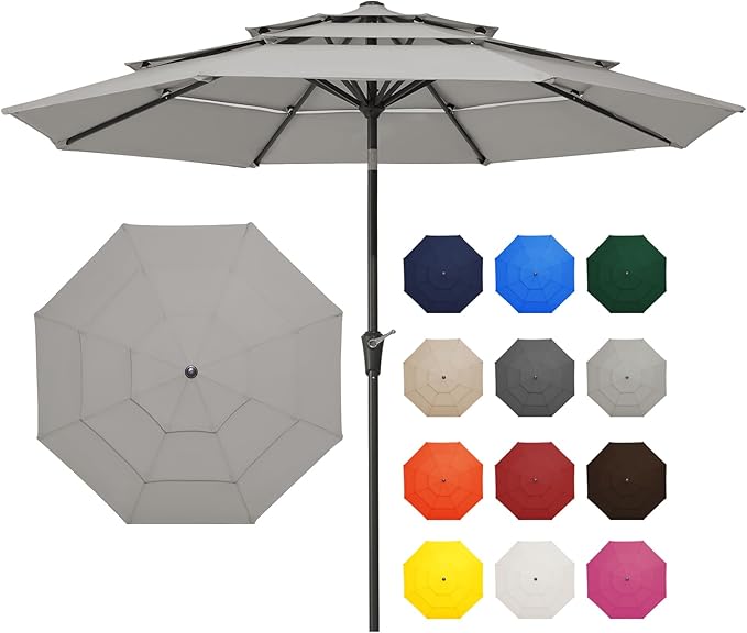 9FT 3 Tier Patio Umbrella Outdoor Market Umbrella Table Umbrellas Sunbrella