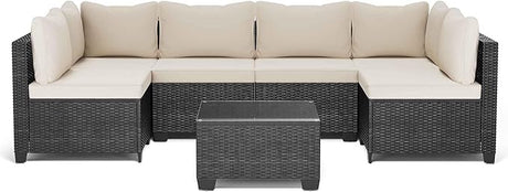 7 Pieces Outdoor Patio Furniture, Outdoor Sectional Sofa Patio Furniture Sets