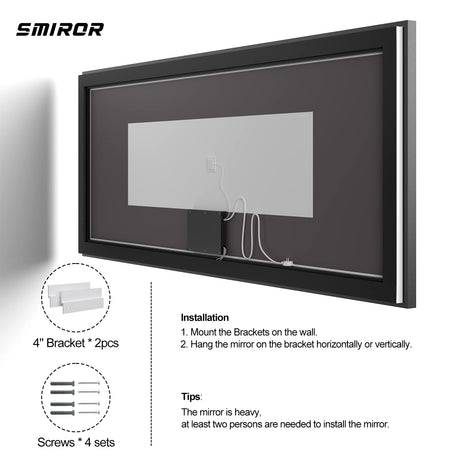 LED Bathroom Mirrors with Black Frame Wall Mounted, 72x40 Illuminated Vanity Mirrors