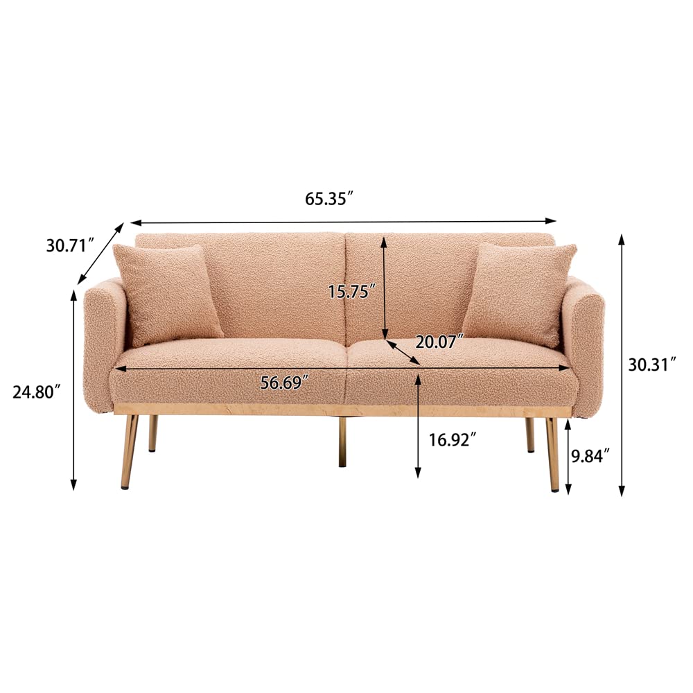 65.35" Accent Sofa, Convertible Futon Sofa Bed with Metal Feet