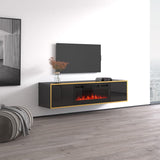 Goldie BL-EF Floating Fireplace TV Stand for TVs up to 75", Modern High Gloss