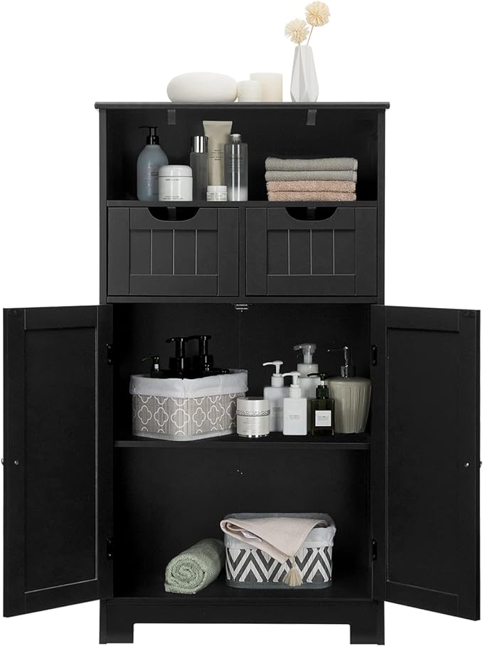 Bathroom Storage Cabinet, Freestanding Storage Organizer with 2 Drawers & Adjustable Shelf,