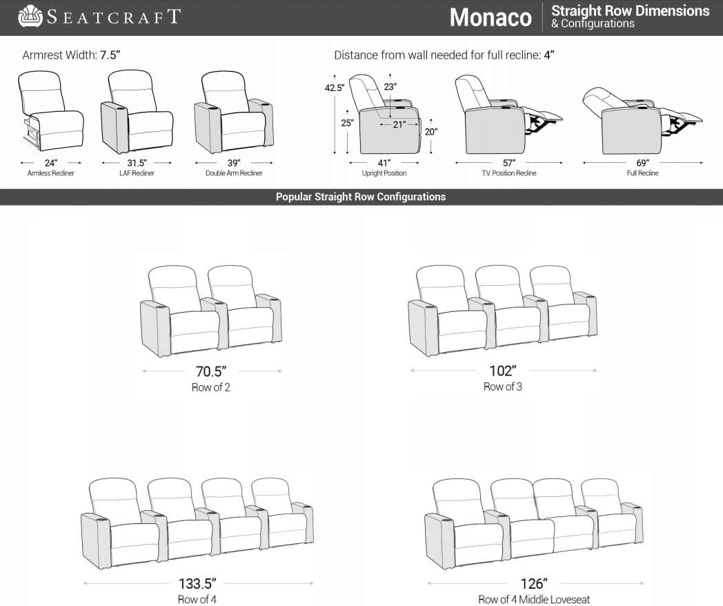 Monaco Home Theater Seating, Living Room, Top Grain Leather, Power Recline