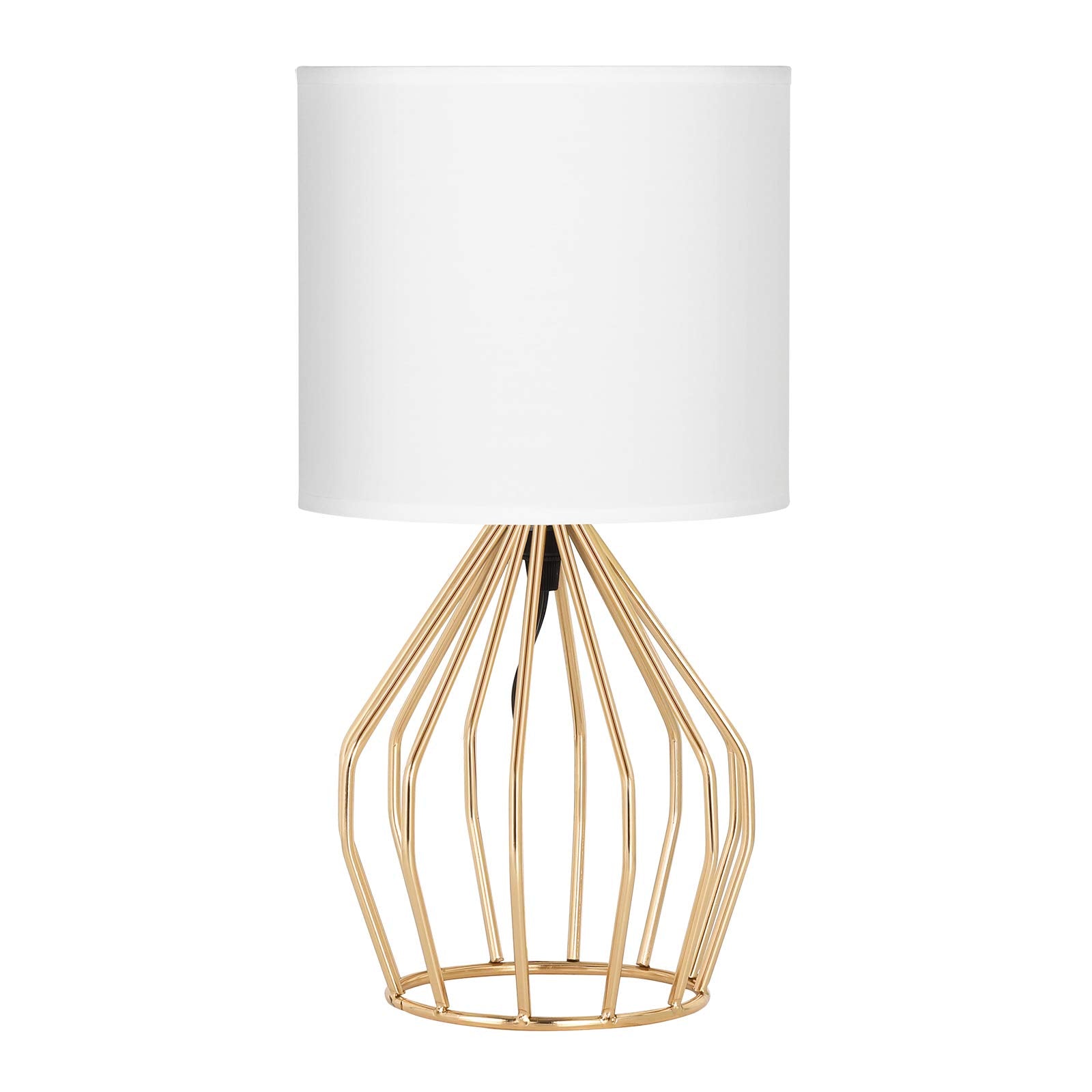 Gold Table Lamp - Modern Style Desk Lamp with Hollowed Out Base Linen Fabric Shade,